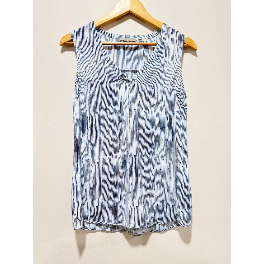 Tart Collections Blue White Striped V-Neck Sleeveless Blouse XS